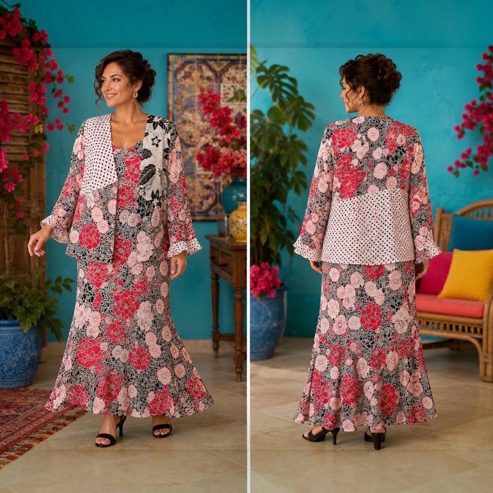 Vintage Spenser Jeremy 100% Silk Floral 2‑Piece Dress & Jacket Set Size 10 Midi